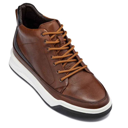 CALTO - Y7153 - 2.6 Inches Taller (Brown) - Leather Ankle Top Sneak-Boot Tallmenshoes.com