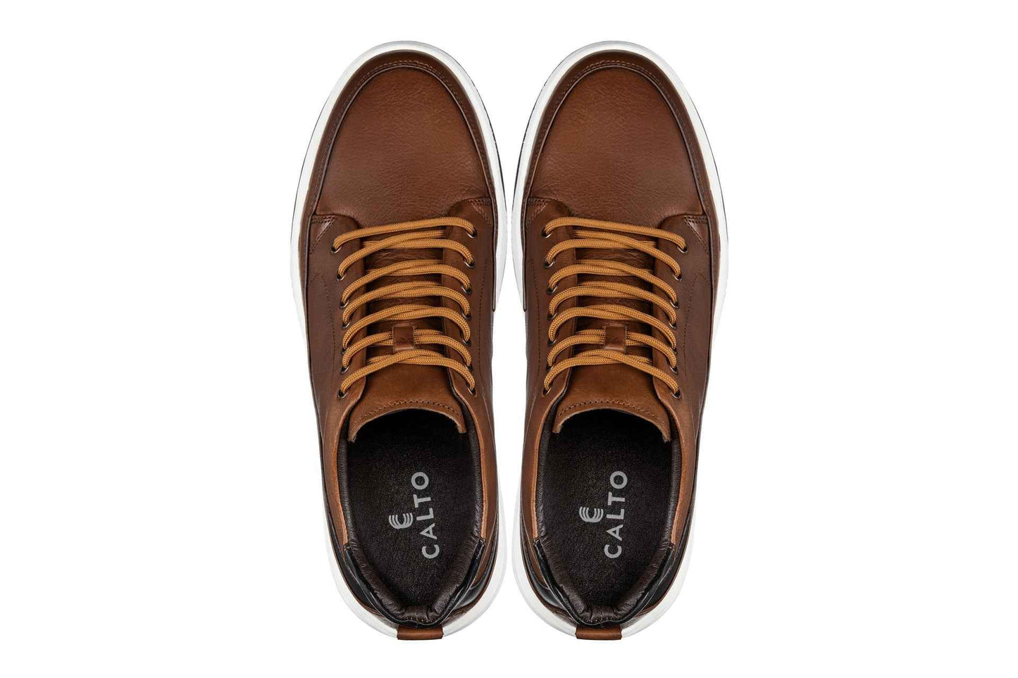 CALTO - Y7153 - 2.6 Inches Taller (Brown) - Leather Ankle Top Sneak-Boot Tallmenshoes.com