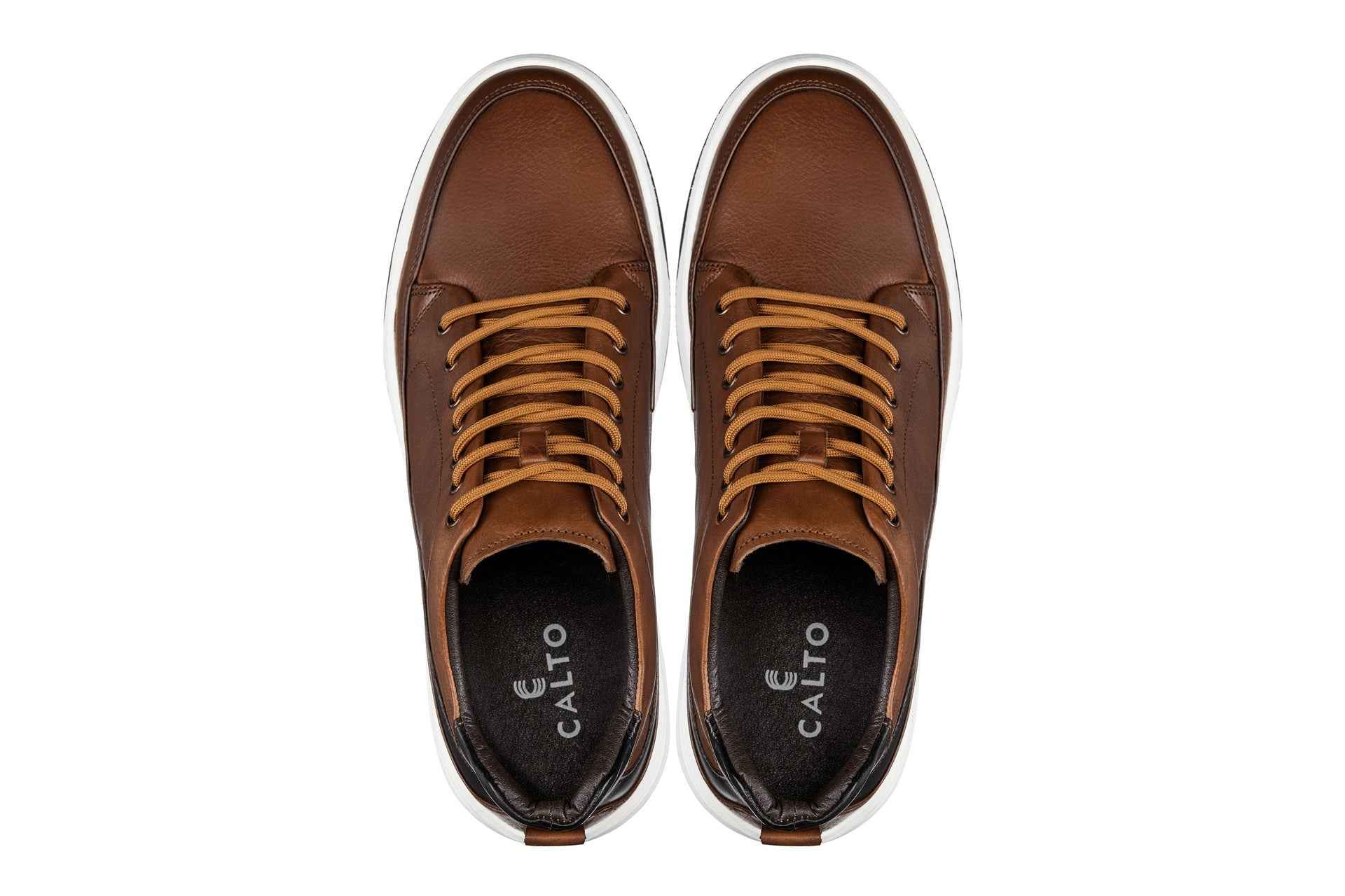 CALTO - Y7153 - 2.6 Inches Taller (Brown) - Leather Ankle Top Sneak-Boot Tallmenshoes.com