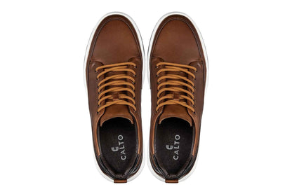 CALTO - Y7153 - 2.6 Inches Taller (Brown) - Leather Ankle Top Sneak-Boot Tallmenshoes.com