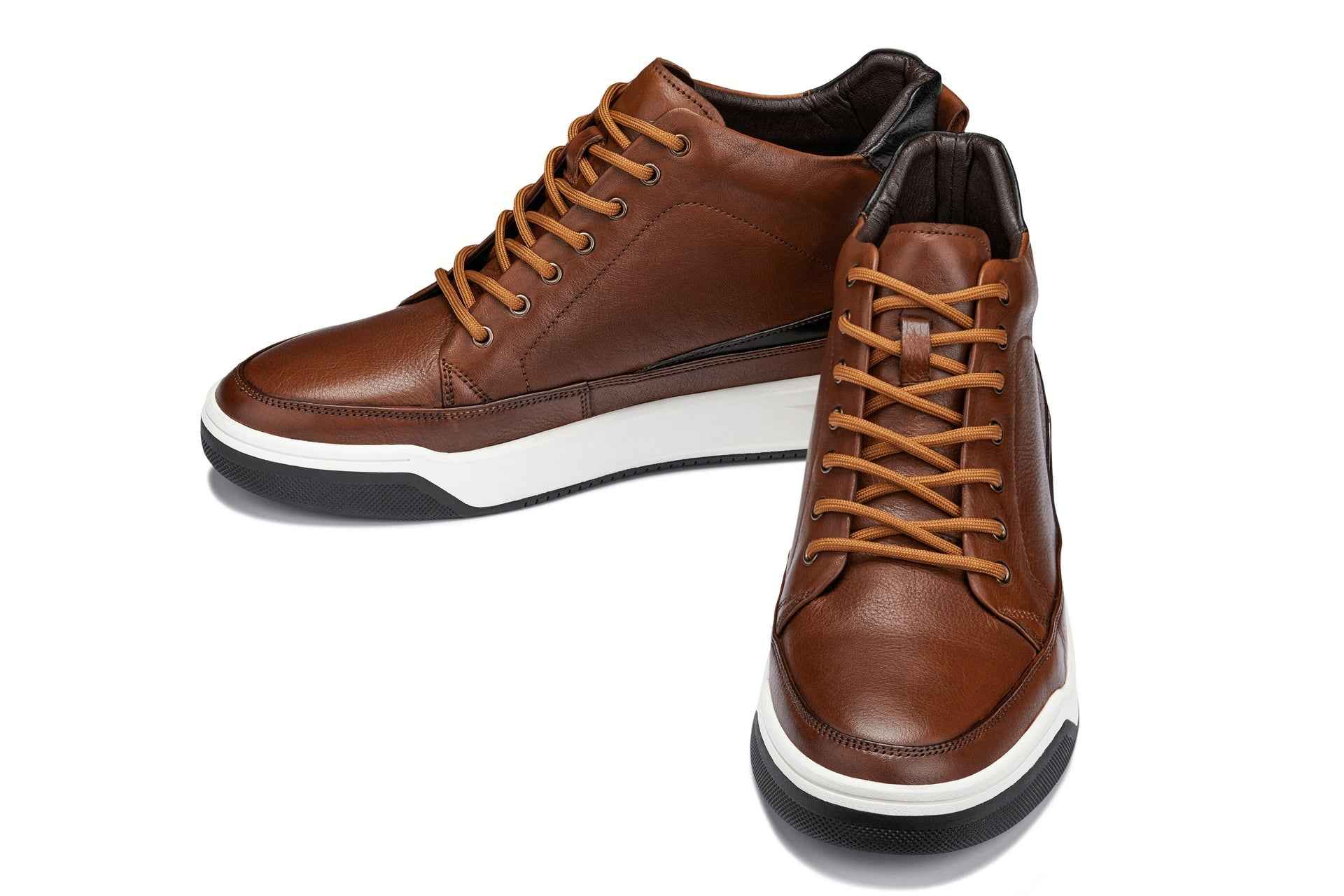 CALTO - Y7153 - 2.6 Inches Taller (Brown) - Leather Ankle Top Sneak-Boot Tallmenshoes.com