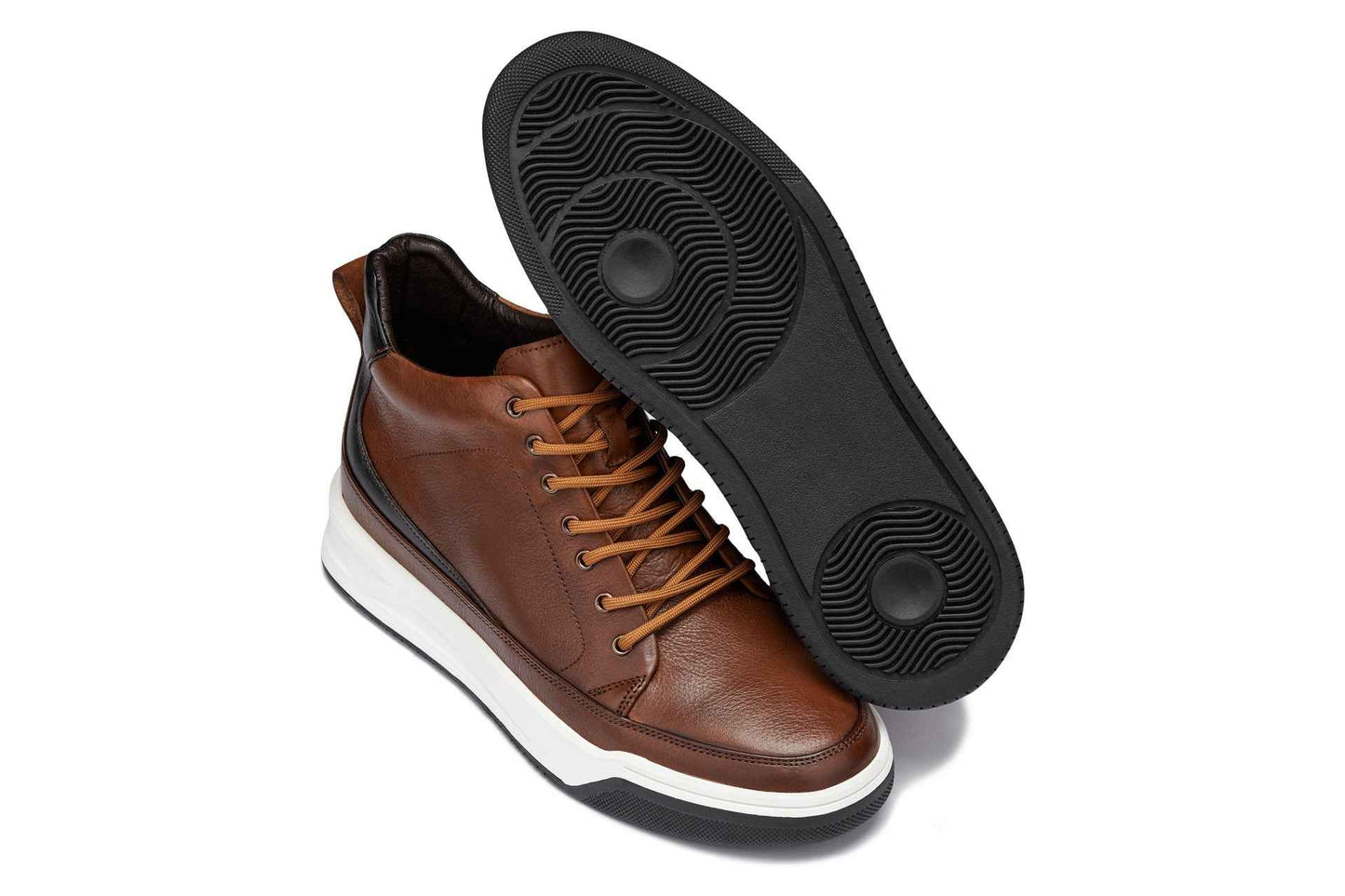 CALTO - Y7153 - 2.6 Inches Taller (Brown) - Leather Ankle Top Sneak-Boot Tallmenshoes.com