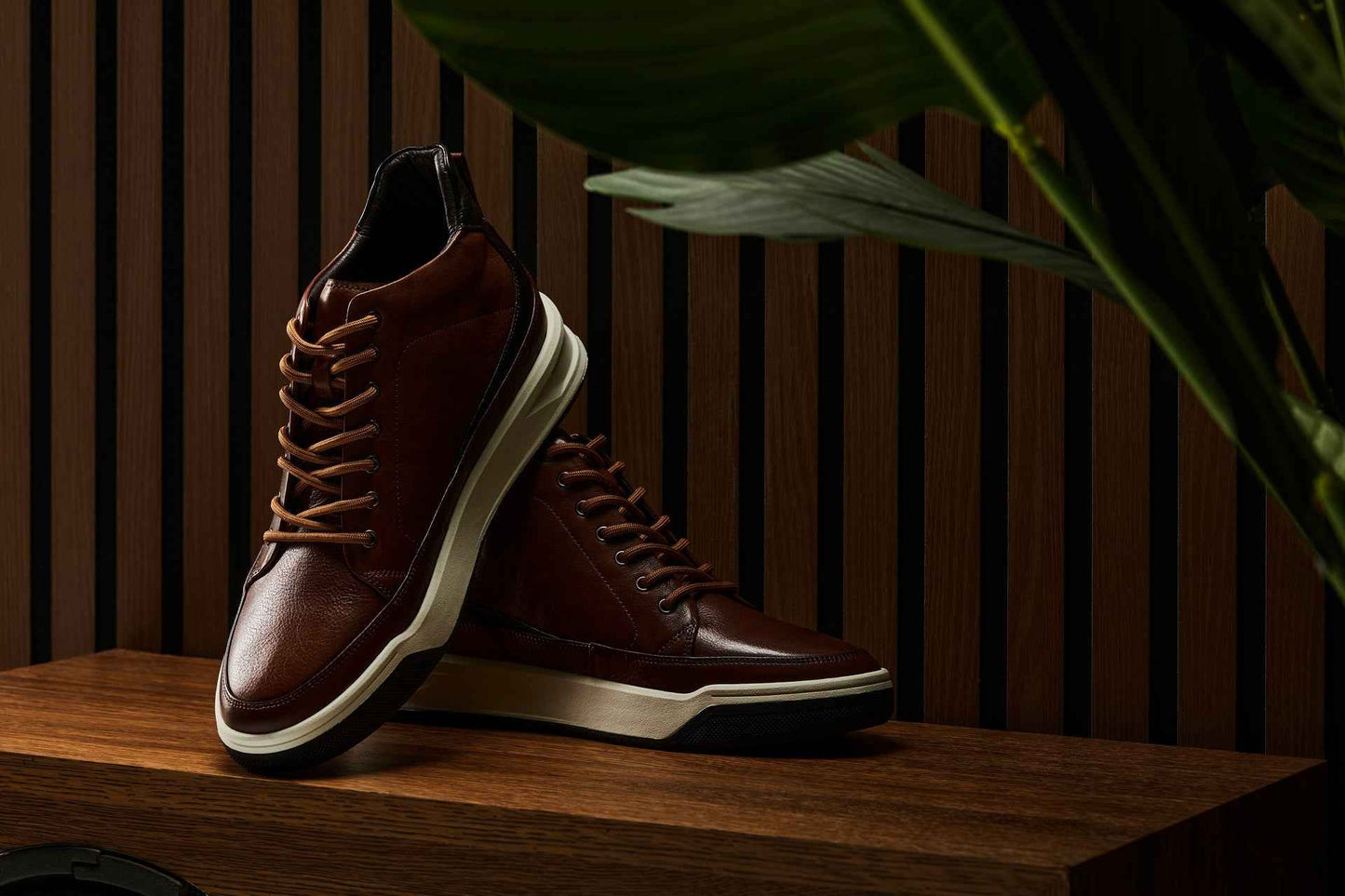 CALTO - Y7153 - 2.6 Inches Taller (Brown) - Leather Ankle Top Sneak-Boot Tallmenshoes.com