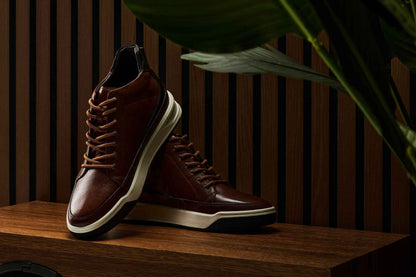 CALTO - Y7153 - 2.6 Inches Taller (Brown) - Leather Ankle Top Sneak-Boot Tallmenshoes.com