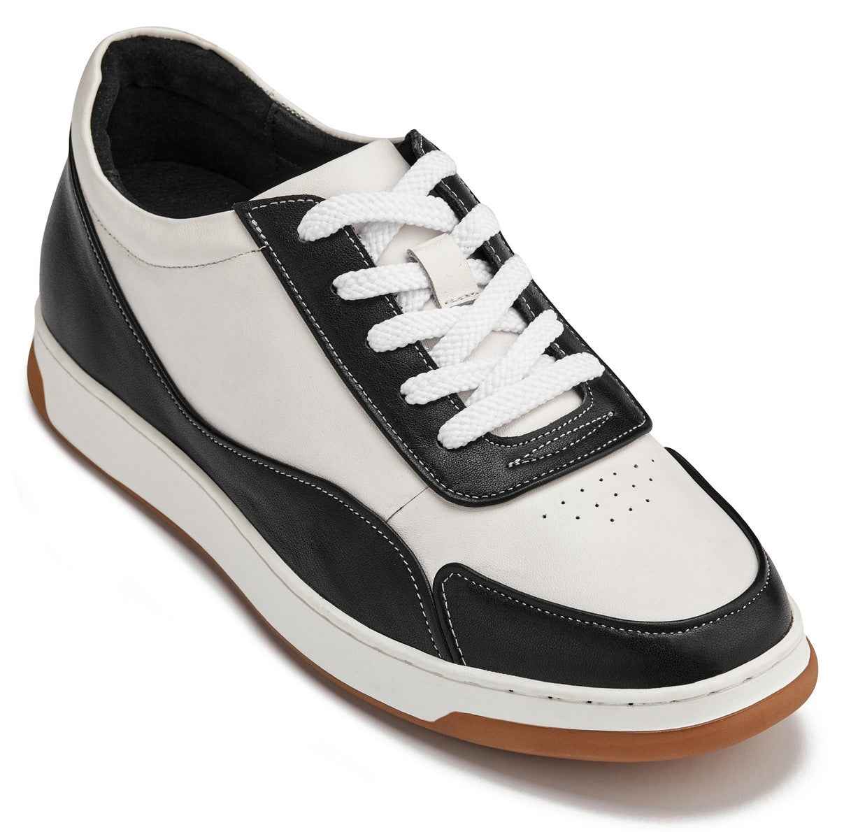 CALTO - Y7884 - 2.6 Inches Taller (Black/White/White & Gum Sole) - Elevated Leather Sneakers Tallmenshoes.com