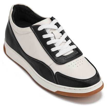 CALTO - Y7884 - 2.6 Inches Taller (Black/White/White & Gum Sole) - Elevated Leather Sneakers Tallmenshoes.com
