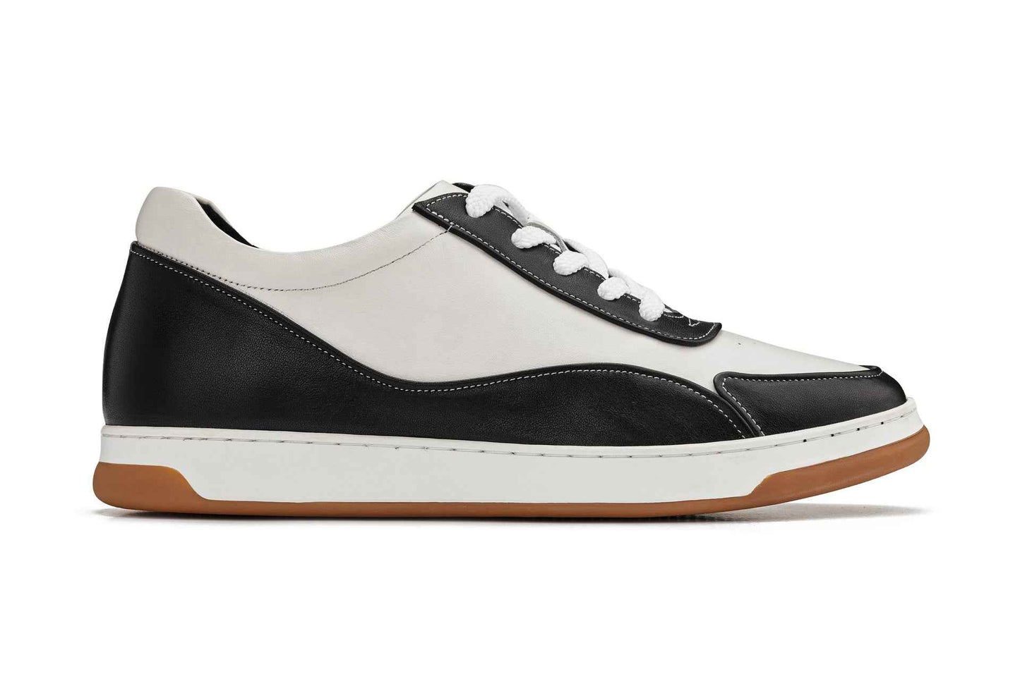 CALTO - Y7884 - 2.6 Inches Taller (Black/White/White & Gum Sole) - Elevated Leather Sneakers Tallmenshoes.com