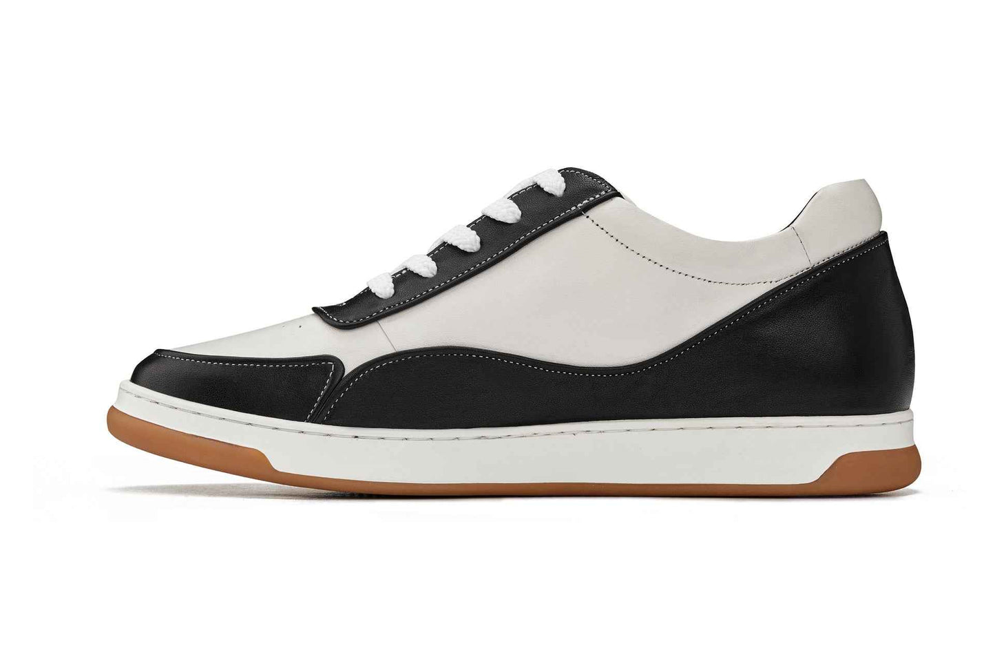 CALTO - Y7884 - 2.6 Inches Taller (Black/White/White & Gum Sole) - Elevated Leather Sneakers Tallmenshoes.com