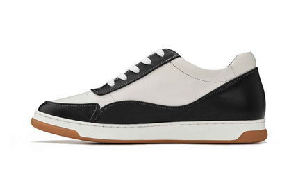 CALTO - Y7884 - 2.6 Inches Taller (Black/White/White & Gum Sole) - Elevated Leather Sneakers Tallmenshoes.com