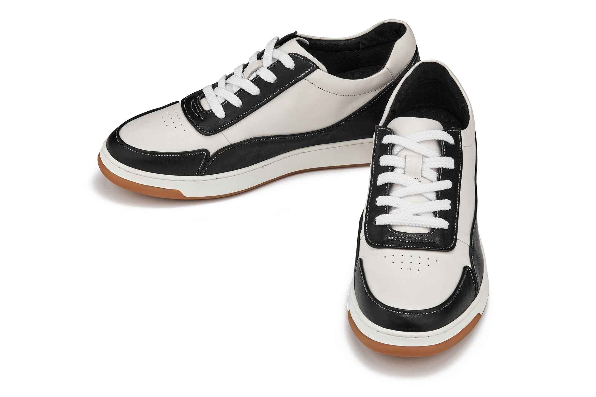 CALTO - Y7884 - 2.6 Inches Taller (Black/White/White & Gum Sole) - Elevated Leather Sneakers Tallmenshoes.com