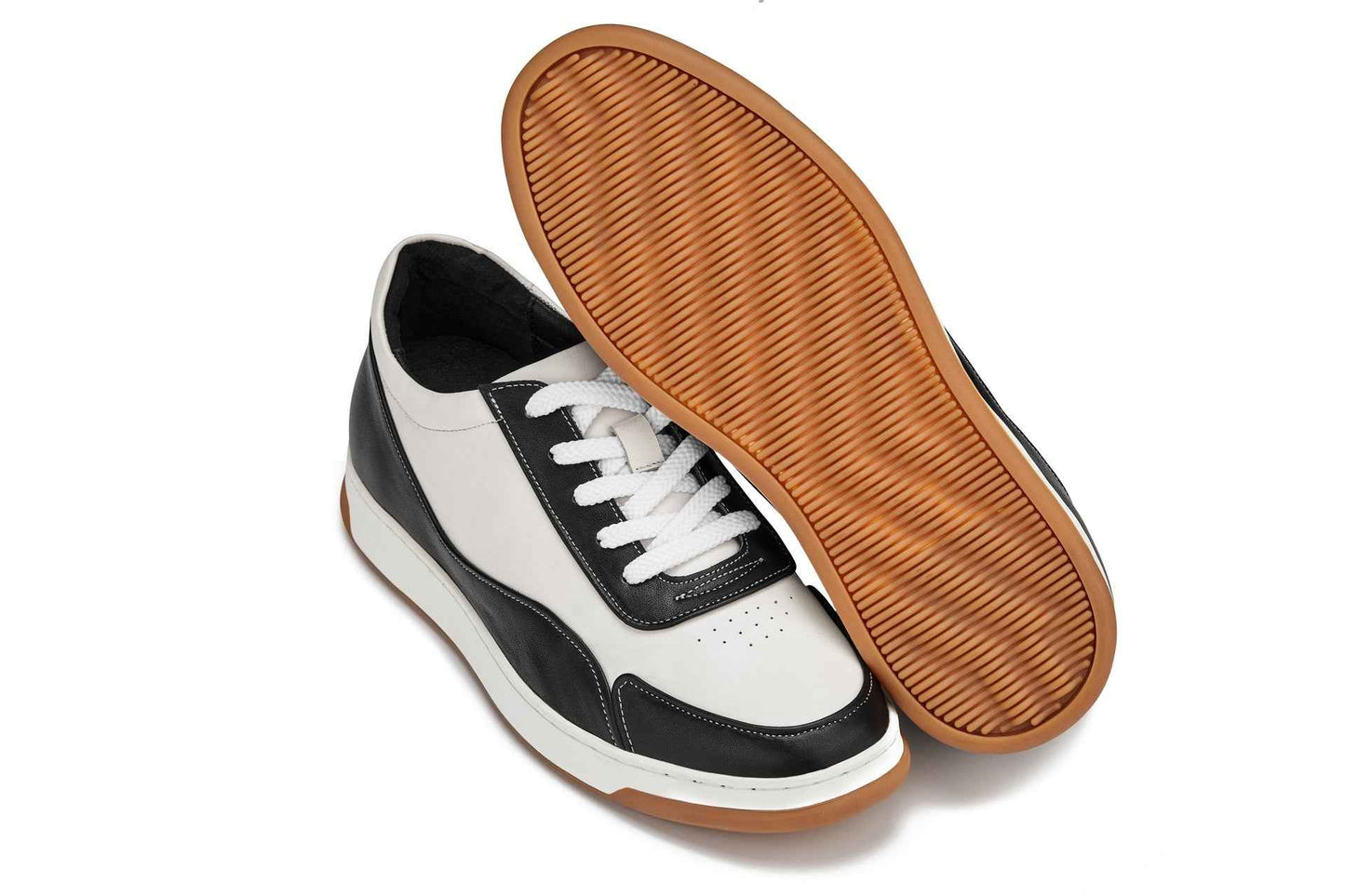 CALTO - Y7884 - 2.6 Inches Taller (Black/White/White & Gum Sole) - Elevated Leather Sneakers Tallmenshoes.com