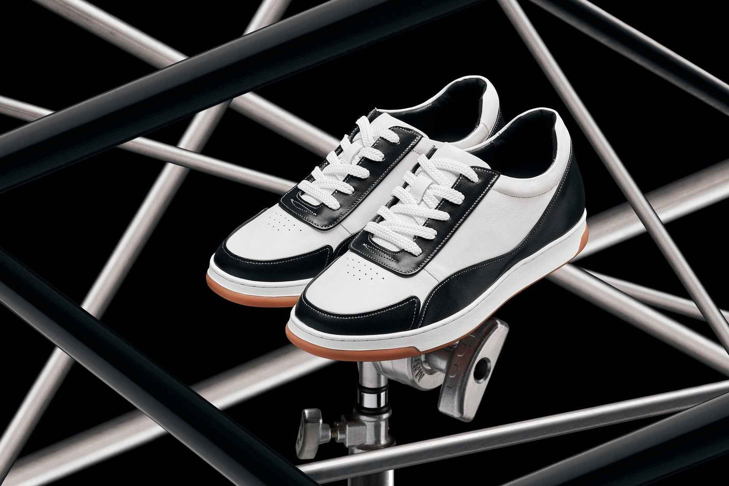 CALTO - Y7884 - 2.6 Inches Taller (Black/White/White & Gum Sole) - Elevated Leather Sneakers Tallmenshoes.com