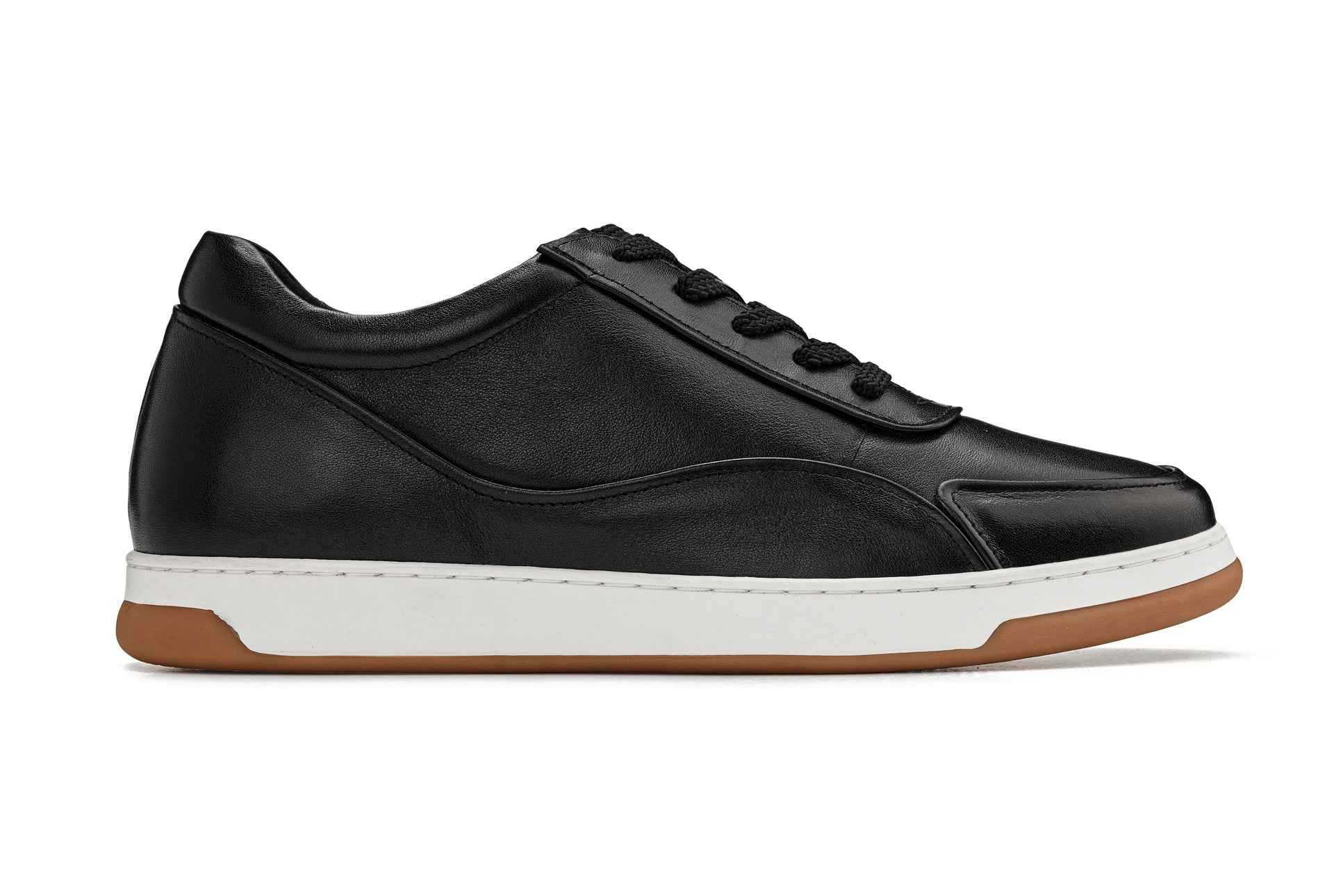 CALTO - Y7885 - 2.6 Inches Taller (Black/White & Gum Sole) - Elevated Leather Sneakers Tallmenshoes.com