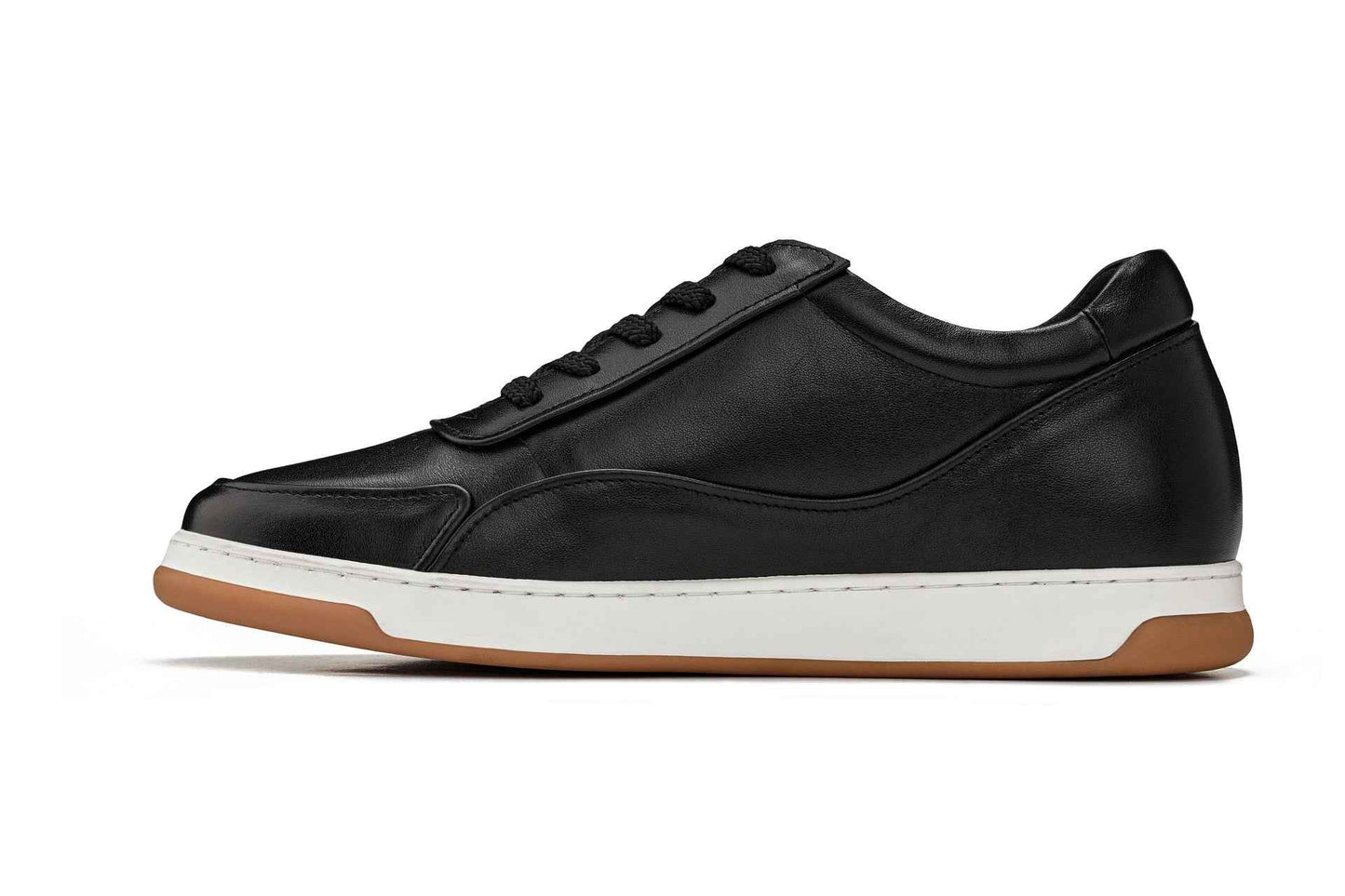 CALTO - Y7885 - 2.6 Inches Taller (Black/White & Gum Sole) - Elevated Leather Sneakers Tallmenshoes.com