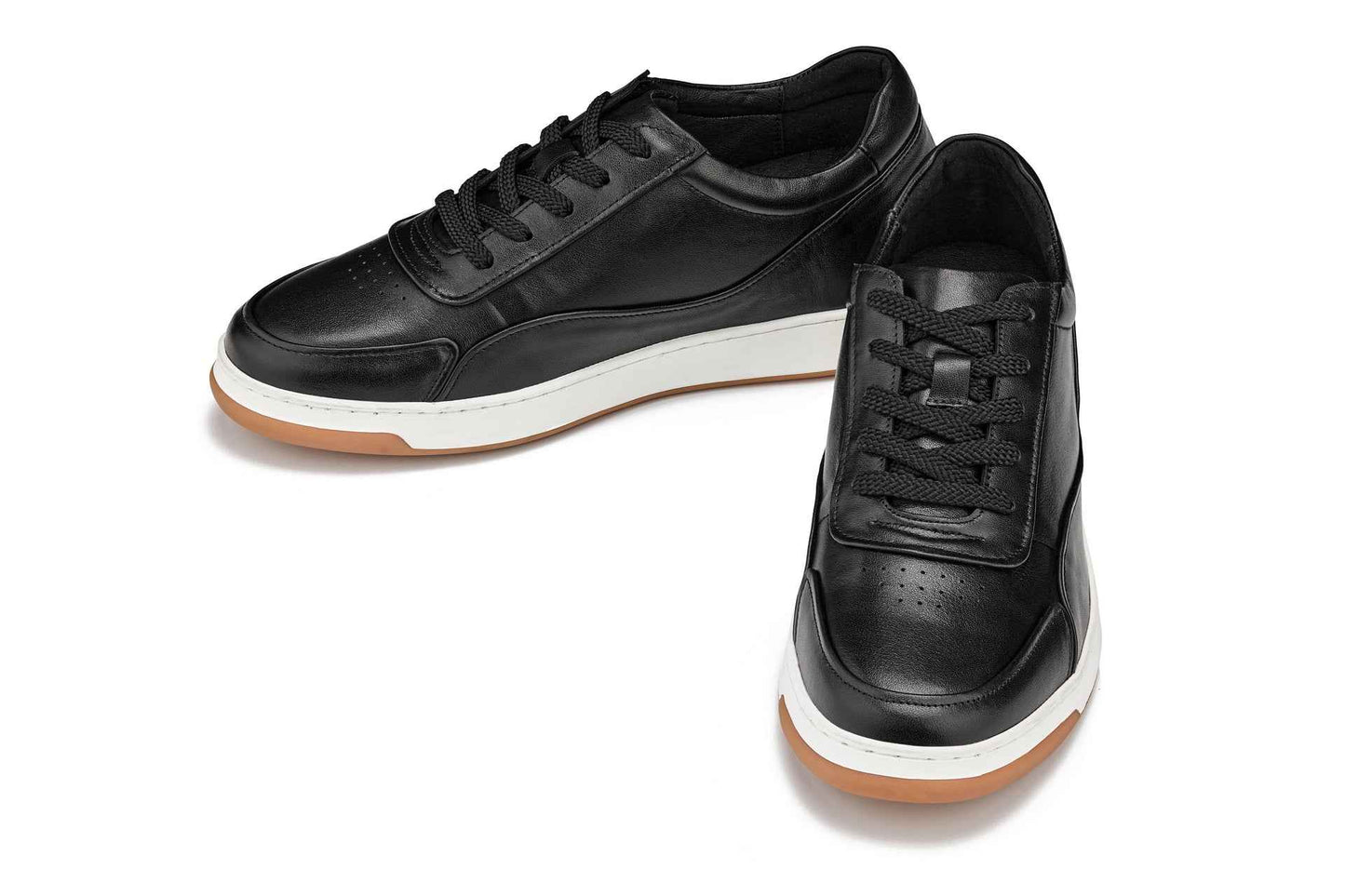 CALTO - Y7885 - 2.6 Inches Taller (Black/White & Gum Sole) - Elevated Leather Sneakers Tallmenshoes.com