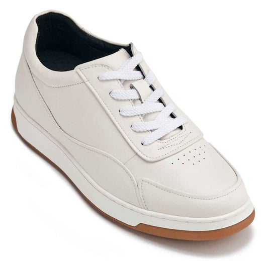 CALTO - Y7886 - 2.6 Inches Taller (Off-White/White & Gum Sole) - Elevated Leather Sneakers Tallmenshoes.com