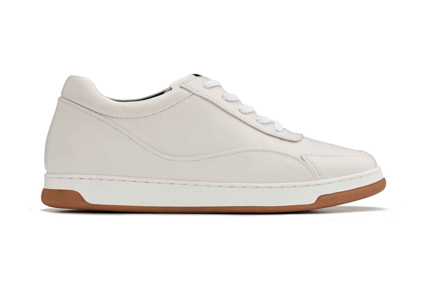 CALTO - Y7886 - 2.6 Inches Taller (Off-White/White & Gum Sole) - Elevated Leather Sneakers Tallmenshoes.com
