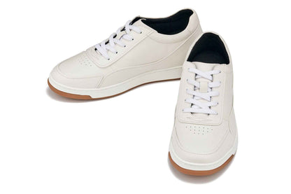 CALTO - Y7886 - 2.6 Inches Taller (Off-White/White & Gum Sole) - Elevated Leather Sneakers Tallmenshoes.com