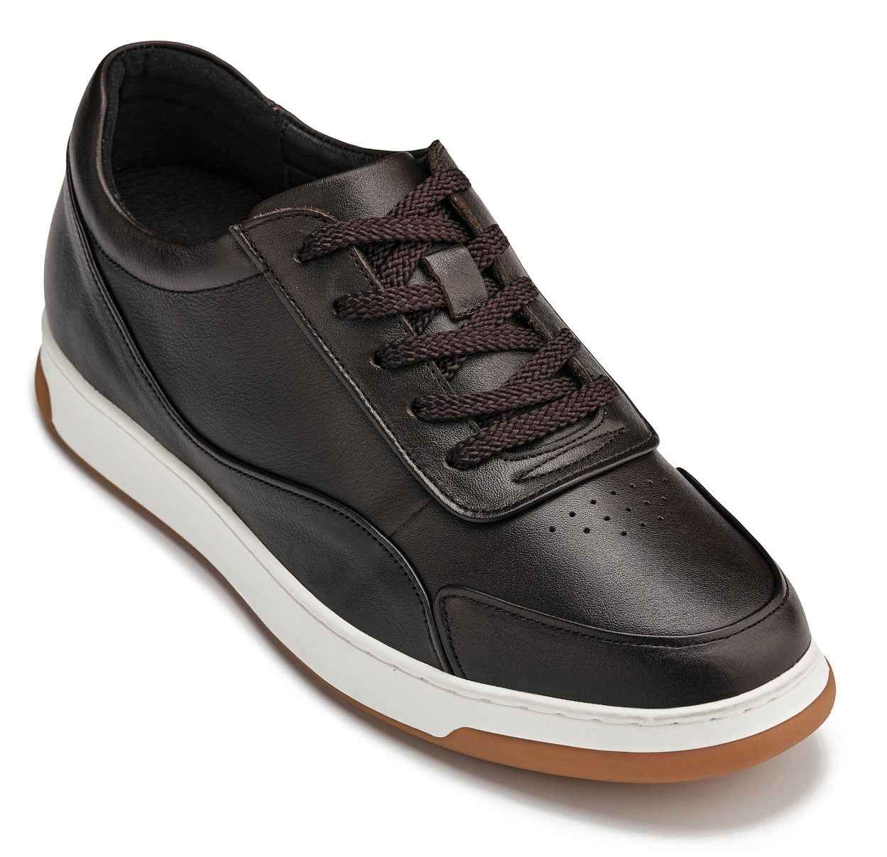 CALTO - Y7887 - 2.6 Inches Taller (Deep Espresso/White & Gum Sole) - Elevated Leather Sneakers Tallmenshoes.com