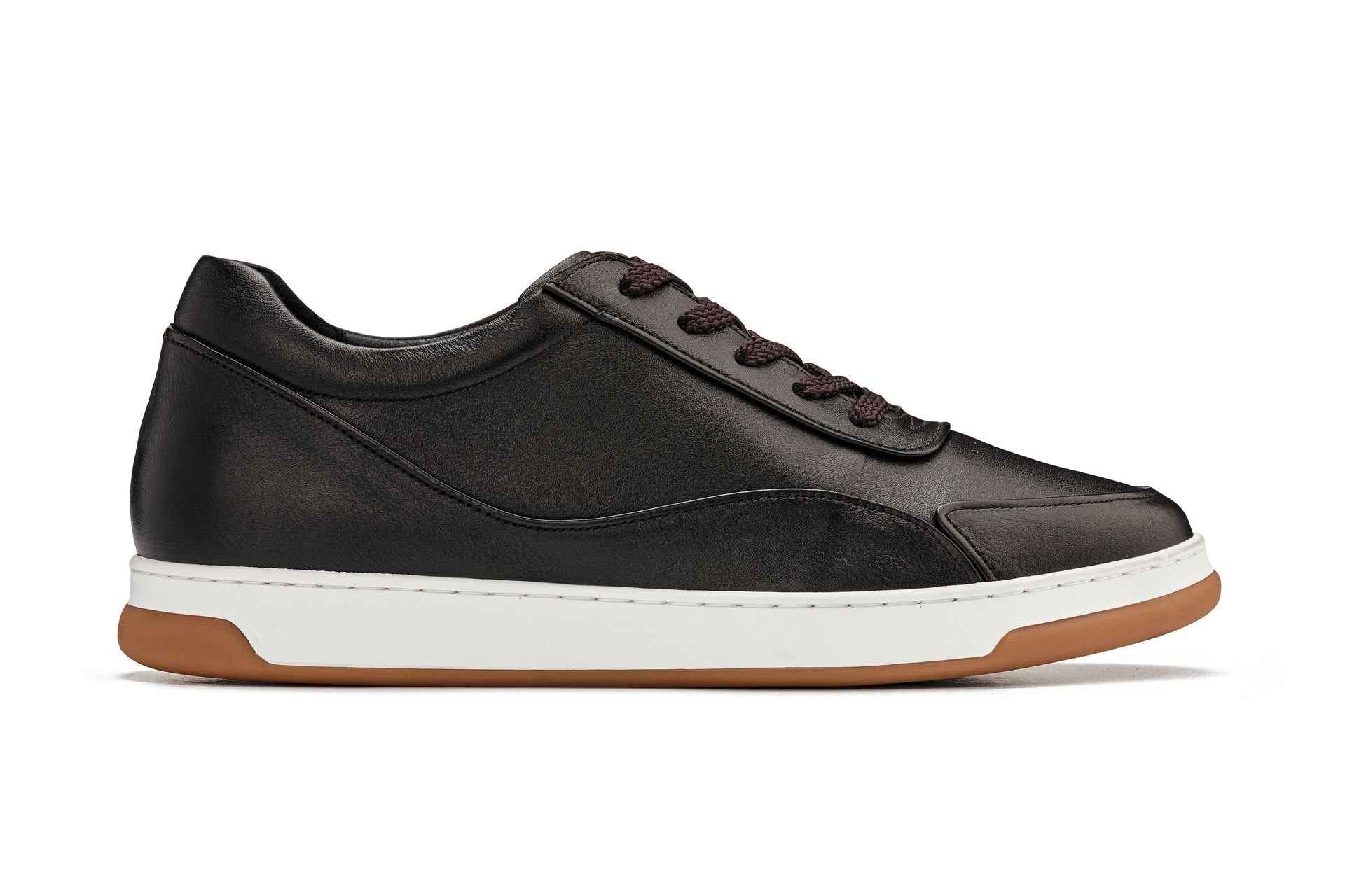 CALTO - Y7887 - 2.6 Inches Taller (Deep Espresso/White & Gum Sole) - Elevated Leather Sneakers Tallmenshoes.com
