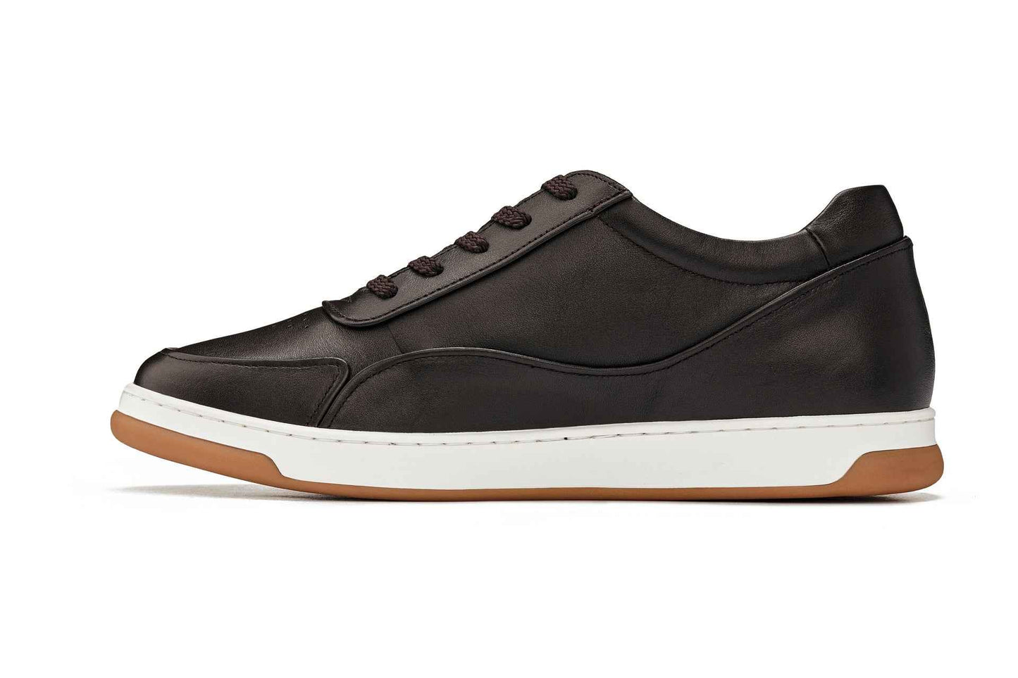 CALTO - Y7887 - 2.6 Inches Taller (Deep Espresso/White & Gum Sole) - Elevated Leather Sneakers Tallmenshoes.com
