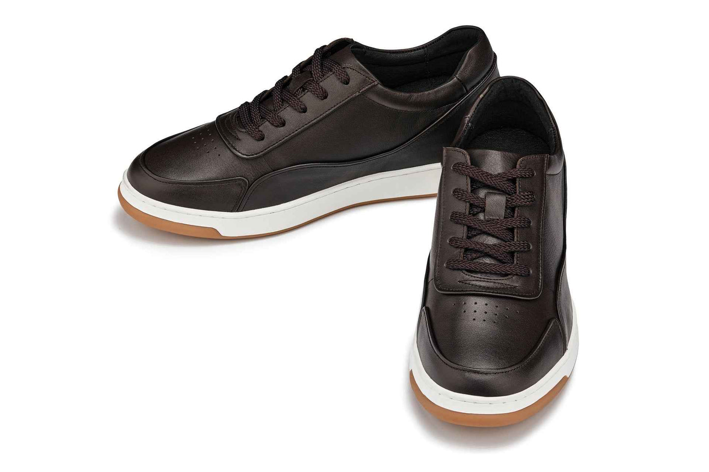 CALTO - Y7887 - 2.6 Inches Taller (Deep Espresso/White & Gum Sole) - Elevated Leather Sneakers Tallmenshoes.com