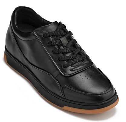CALTO - Y7888 - 2.6 Inches Taller (Noir/Black & Gum Sole) - Elevated Leather Sneakers Tallmenshoes.com