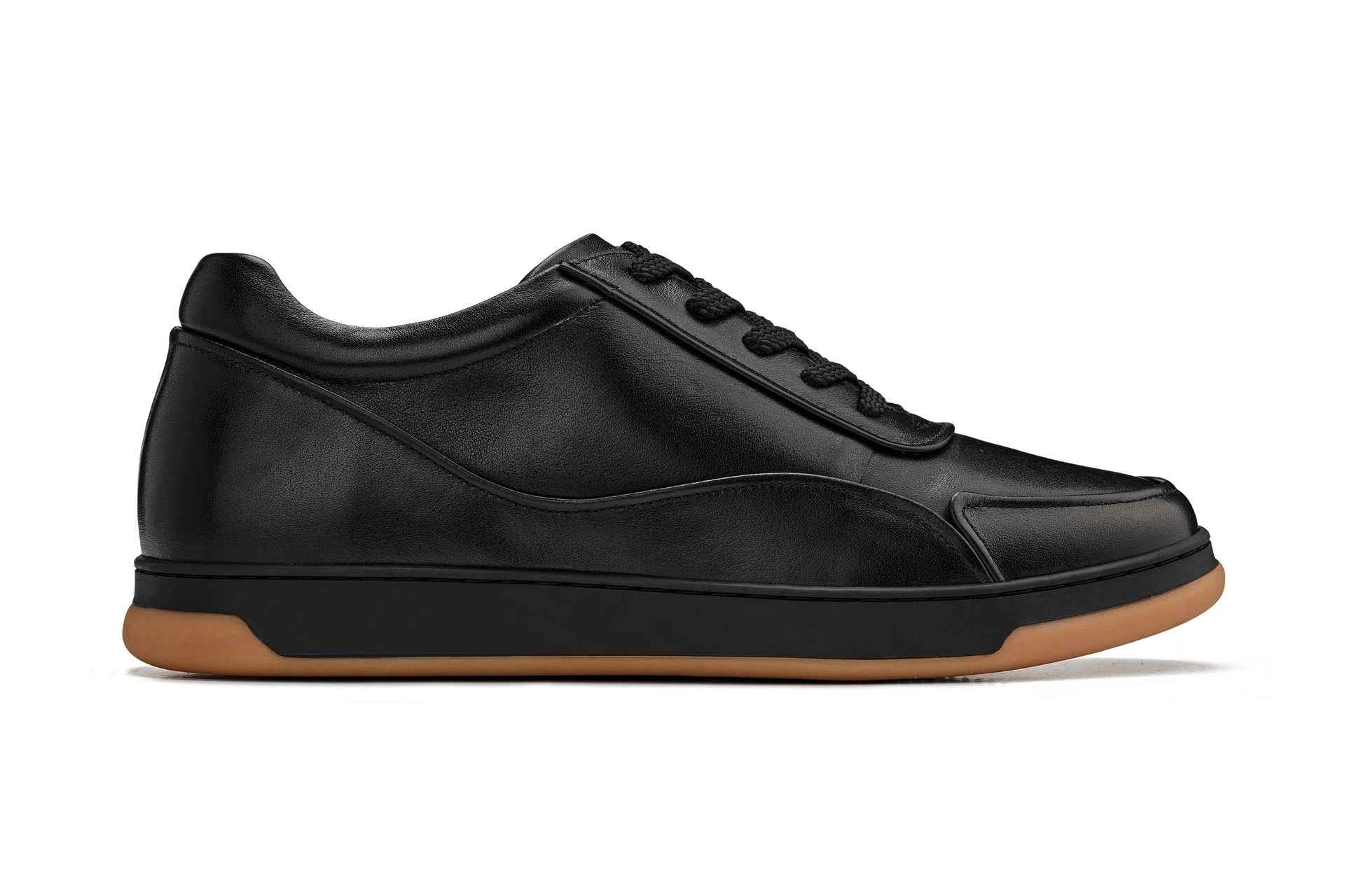 CALTO - Y7888 - 2.6 Inches Taller (Noir/Black & Gum Sole) - Elevated Leather Sneakers Tallmenshoes.com