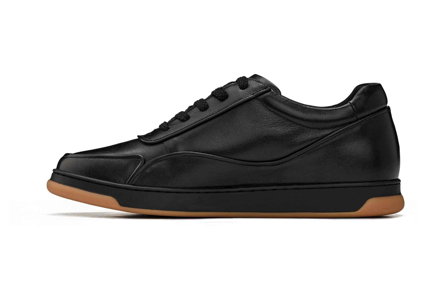 CALTO - Y7888 - 2.6 Inches Taller (Noir/Black & Gum Sole) - Elevated Leather Sneakers Tallmenshoes.com