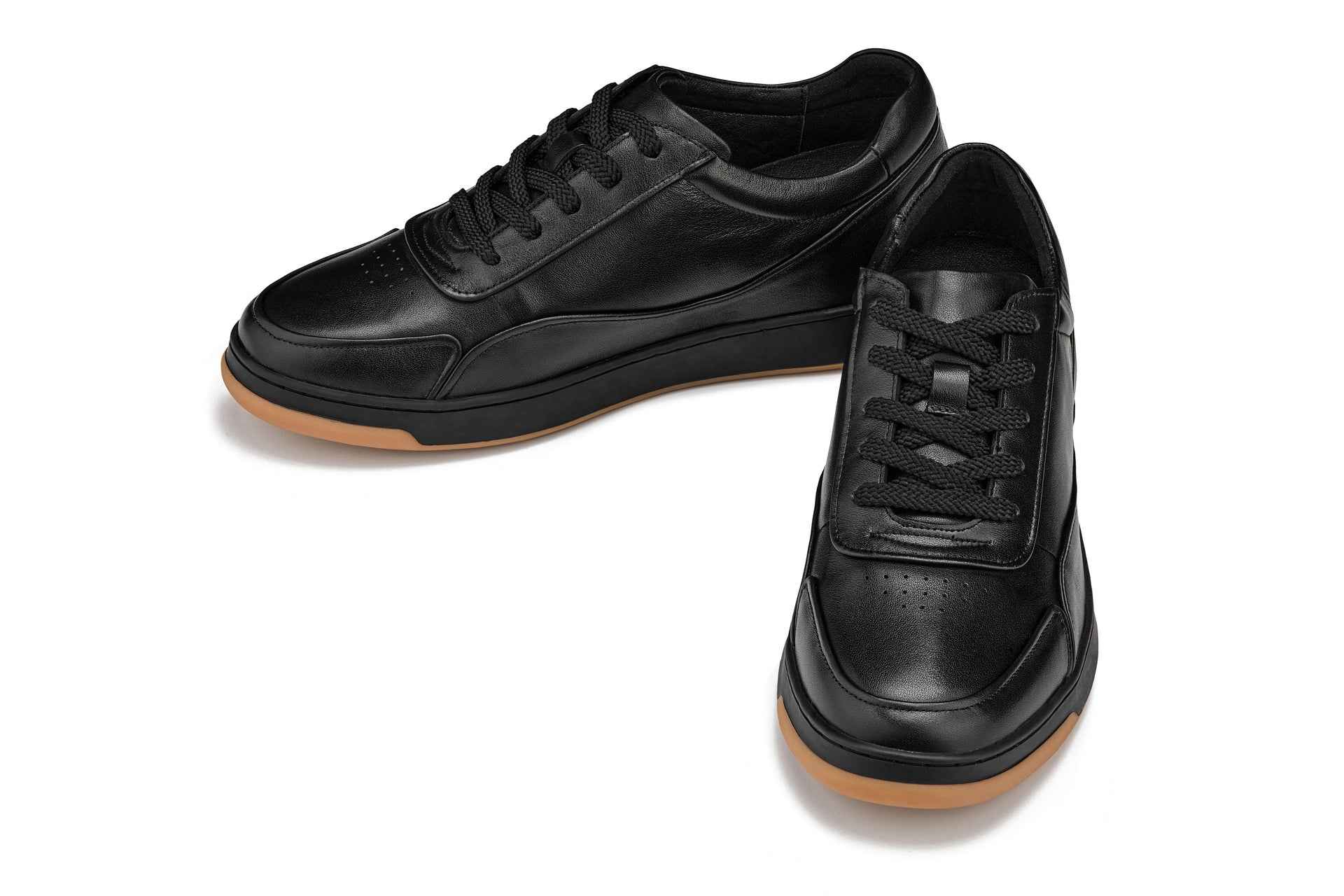 CALTO - Y7888 - 2.6 Inches Taller (Noir/Black & Gum Sole) - Elevated Leather Sneakers Tallmenshoes.com