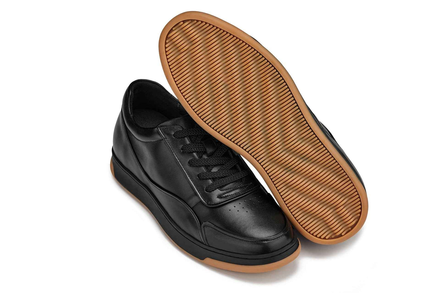 CALTO - Y7888 - 2.6 Inches Taller (Noir/Black & Gum Sole) - Elevated Leather Sneakers Tallmenshoes.com