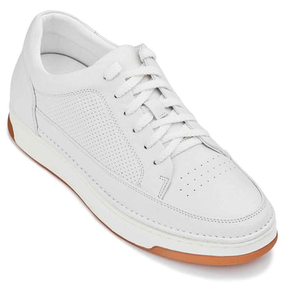 CALTO - Y7932 - 2.6 Inches Taller (White/Off-White & Gum Sole) - Elevated Micro-Perforated Leather Sneakers Tallmenshoes.com
