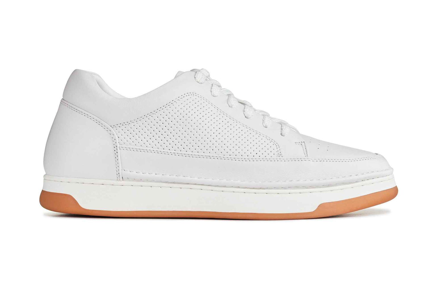 CALTO - Y7932 - 2.6 Inches Taller (White/Off-White & Gum Sole) - Elevated Micro-Perforated Leather Sneakers Tallmenshoes.com