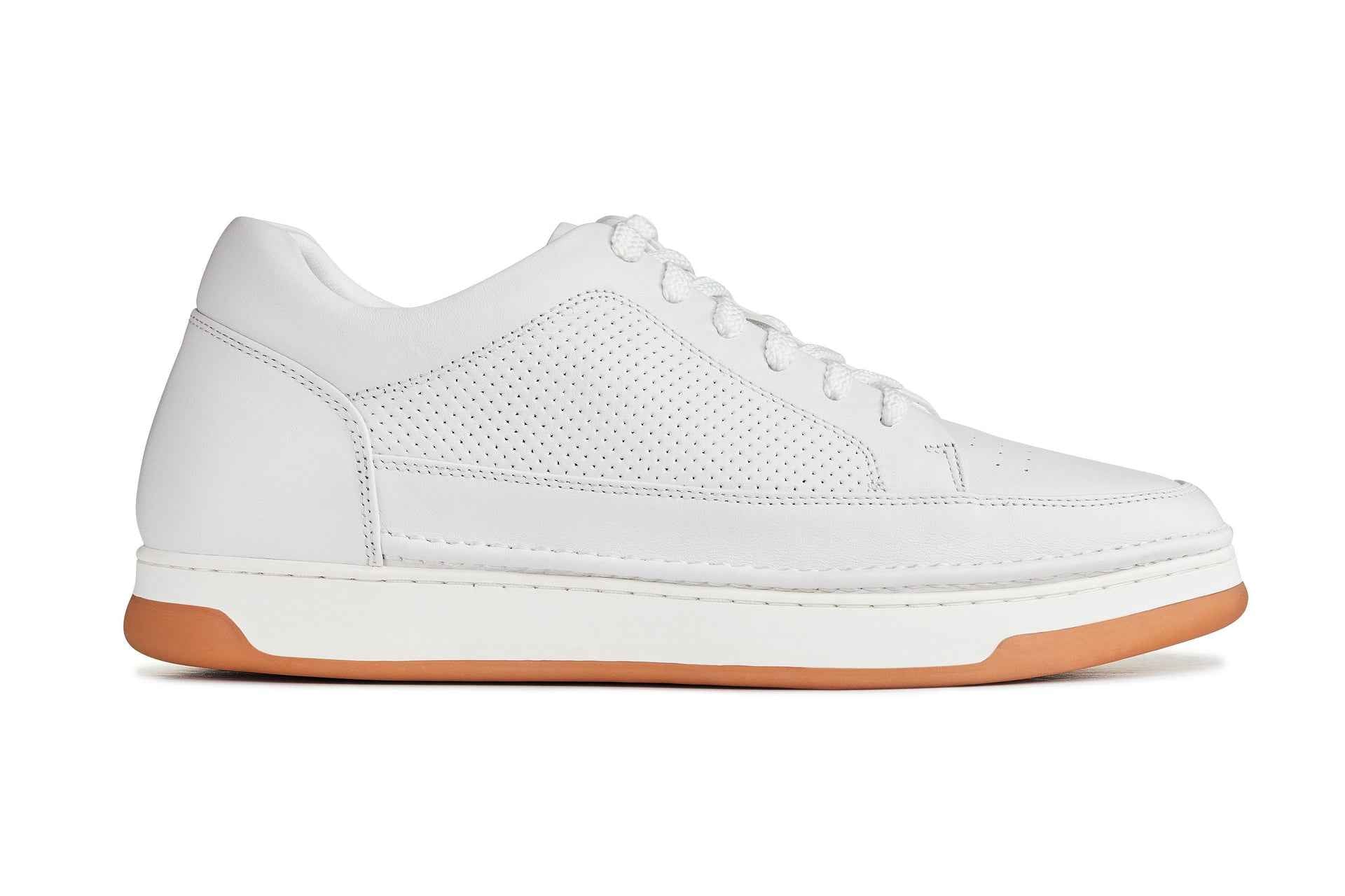CALTO - Y7932 - 2.6 Inches Taller (White/Off-White & Gum Sole) - Elevated Micro-Perforated Leather Sneakers Tallmenshoes.com
