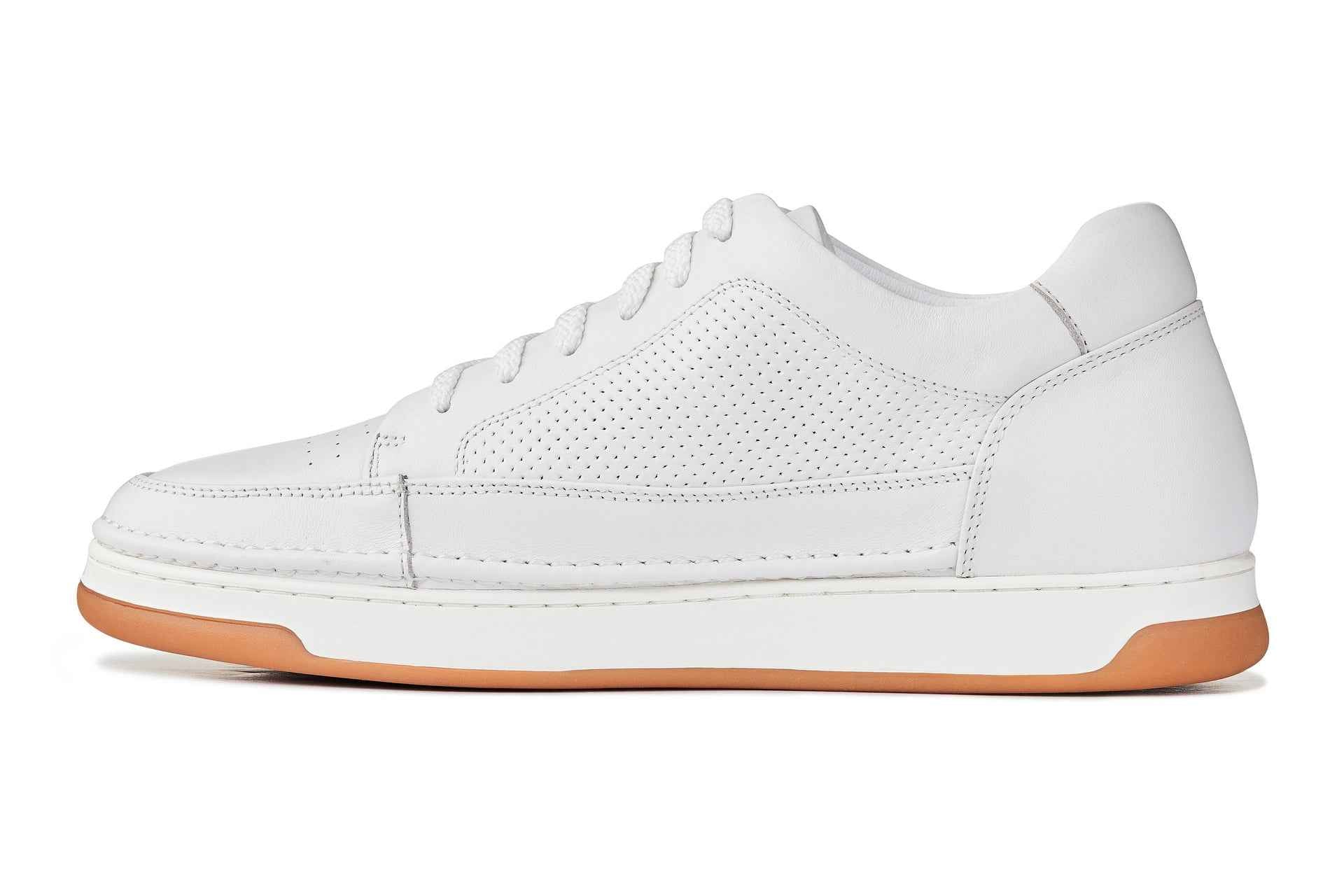 CALTO - Y7932 - 2.6 Inches Taller (White/Off-White & Gum Sole) - Elevated Micro-Perforated Leather Sneakers Tallmenshoes.com
