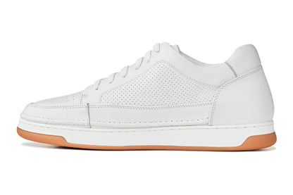 CALTO - Y7932 - 2.6 Inches Taller (White/Off-White & Gum Sole) - Elevated Micro-Perforated Leather Sneakers Tallmenshoes.com