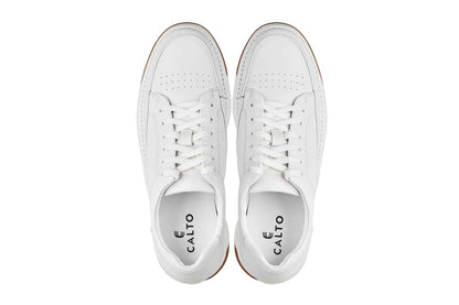 CALTO - Y7932 - 2.6 Inches Taller (White/Off-White & Gum Sole) - Elevated Micro-Perforated Leather Sneakers Tallmenshoes.com