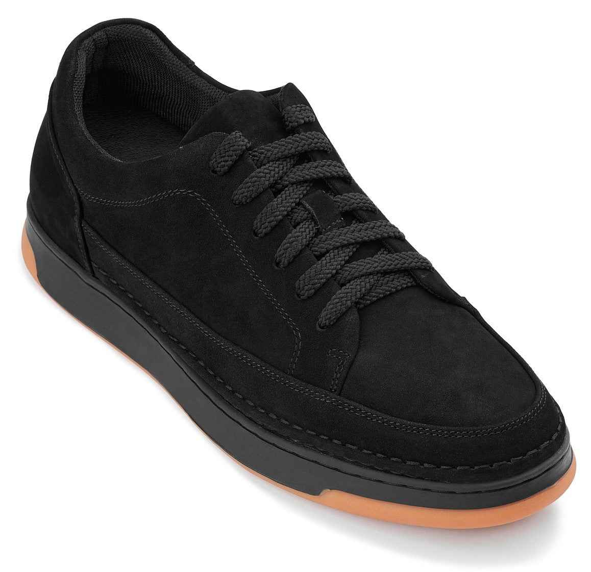 CALTO - Y7933 - 2.6 Inches Taller (Noir Suede/Black & Gum Sole) - Elevated Suede Sneakers Tallmenshoes.com