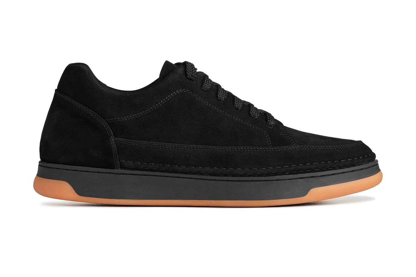 CALTO - Y7933 - 2.6 Inches Taller (Noir Suede/Black & Gum Sole) - Elevated Suede Sneakers Tallmenshoes.com