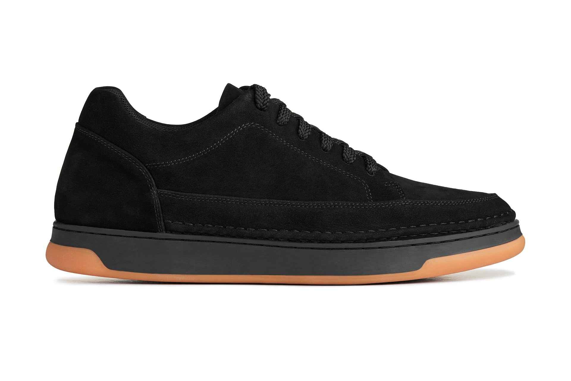 CALTO - Y7933 - 2.6 Inches Taller (Noir Suede/Black & Gum Sole) - Elevated Suede Sneakers Tallmenshoes.com