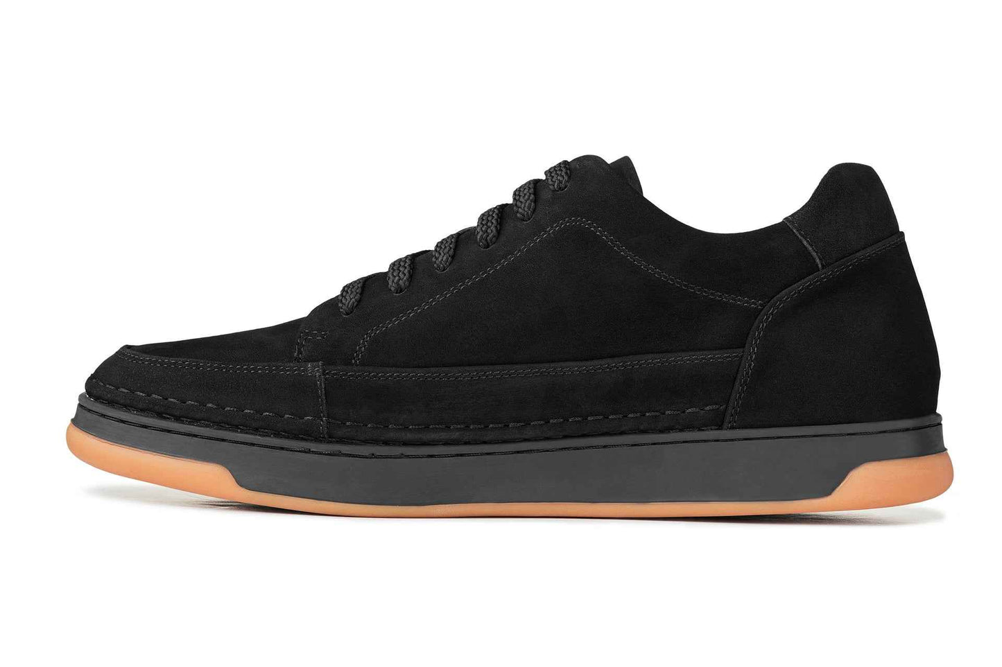 CALTO - Y7933 - 2.6 Inches Taller (Noir Suede/Black & Gum Sole) - Elevated Suede Sneakers Tallmenshoes.com