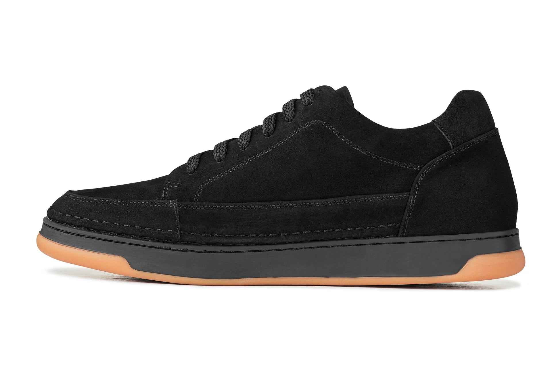 CALTO - Y7933 - 2.6 Inches Taller (Noir Suede/Black & Gum Sole) - Elevated Suede Sneakers Tallmenshoes.com