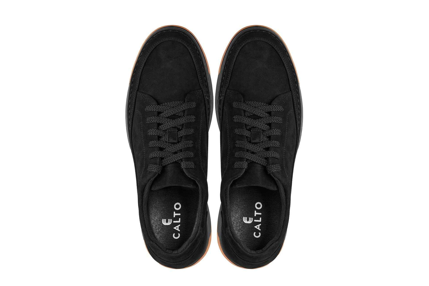 CALTO - Y7933 - 2.6 Inches Taller (Noir Suede/Black & Gum Sole) - Elevated Suede Sneakers Tallmenshoes.com
