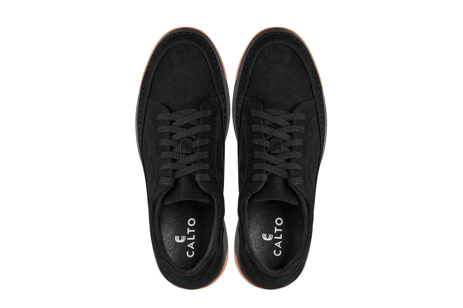 CALTO - Y7933 - 2.6 Inches Taller (Noir Suede/Black & Gum Sole) - Elevated Suede Sneakers Tallmenshoes.com