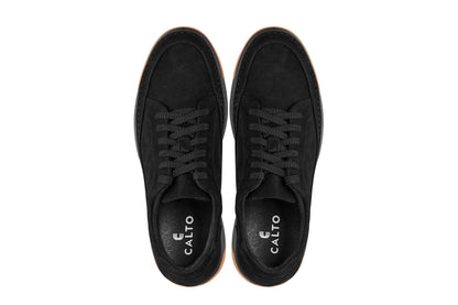 CALTO - Y7933 - 2.6 Inches Taller (Noir Suede/Black & Gum Sole) - Elevated Suede Sneakers Tallmenshoes.com