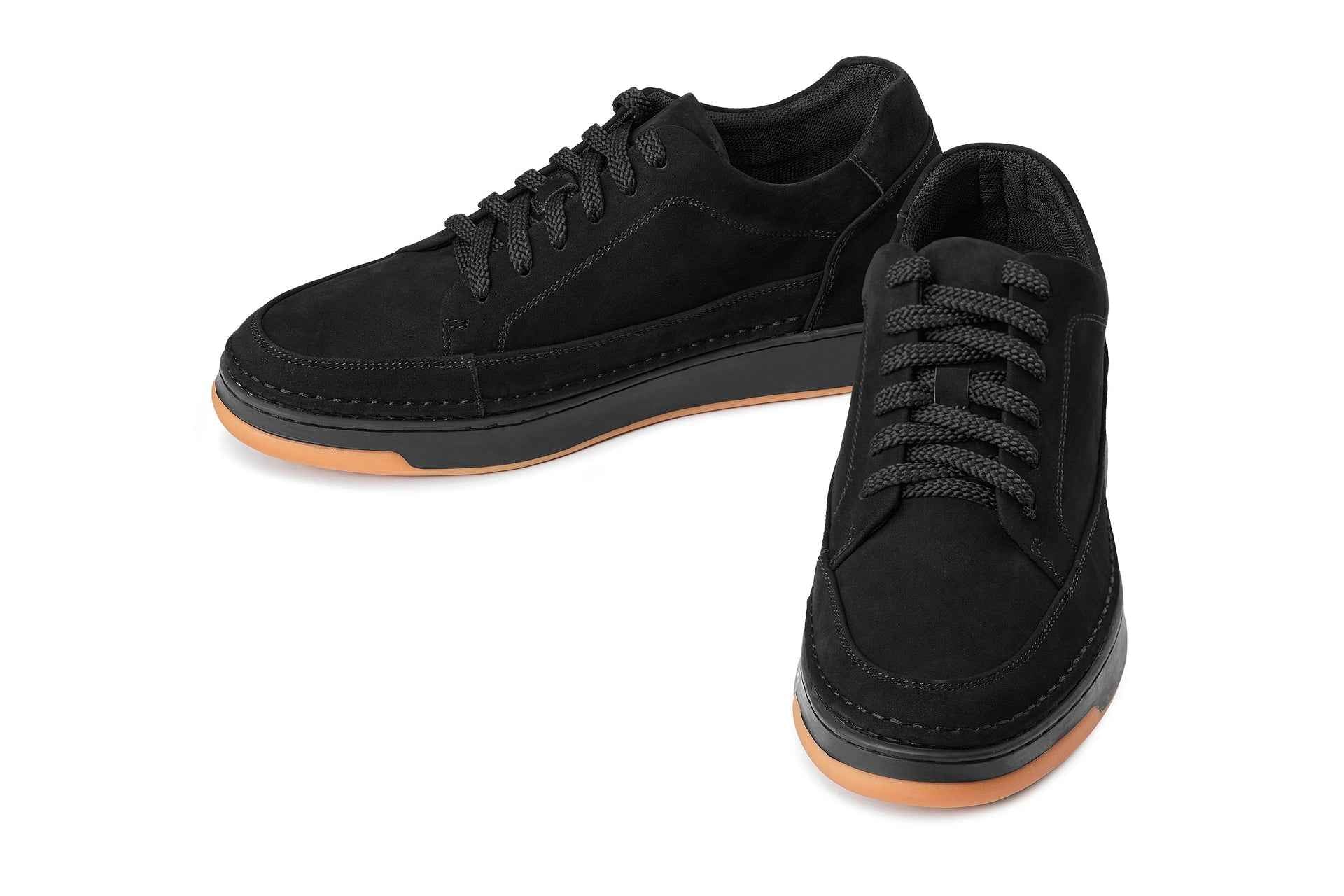 CALTO - Y7933 - 2.6 Inches Taller (Noir Suede/Black & Gum Sole) - Elevated Suede Sneakers Tallmenshoes.com