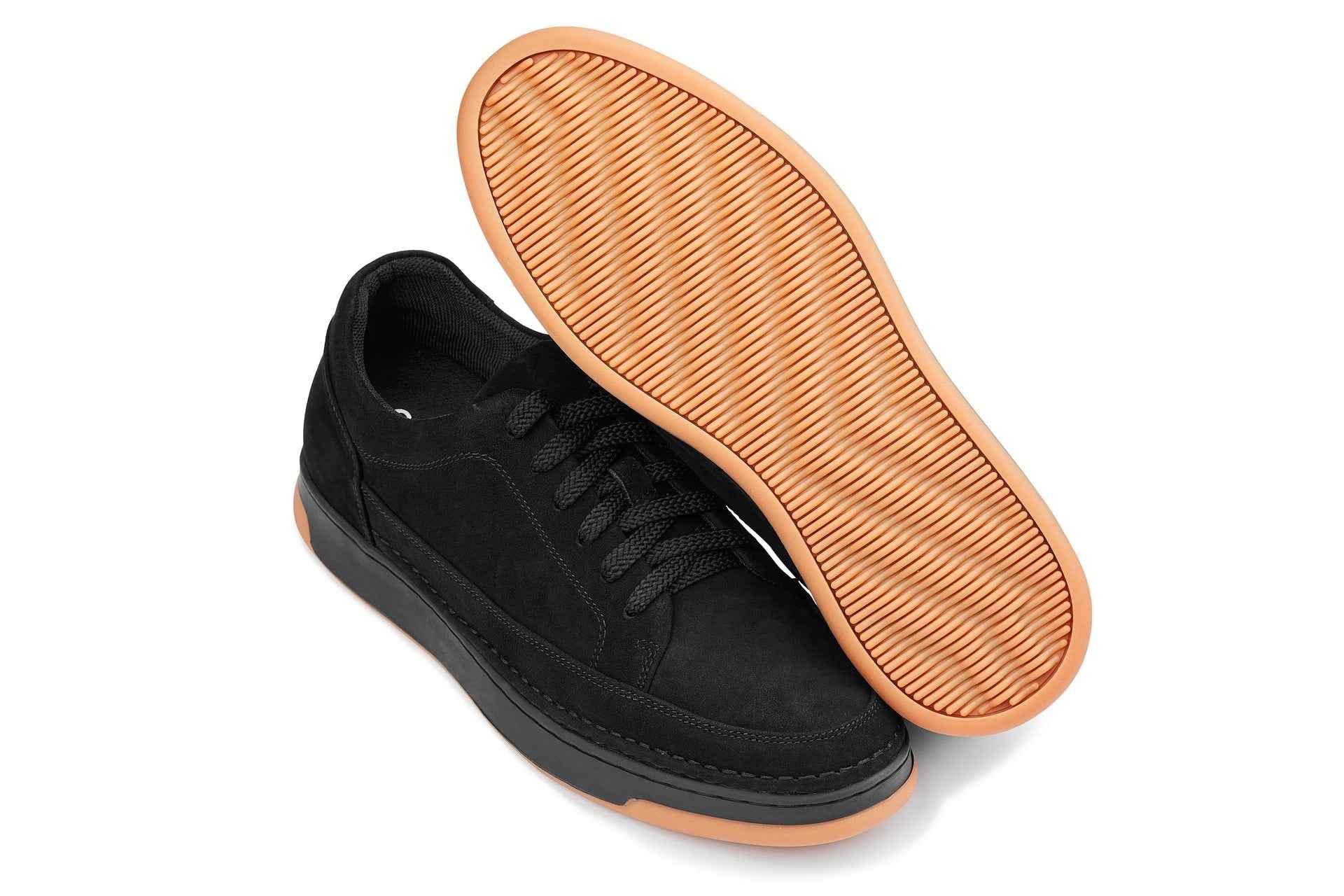 CALTO - Y7933 - 2.6 Inches Taller (Noir Suede/Black & Gum Sole) - Elevated Suede Sneakers Tallmenshoes.com