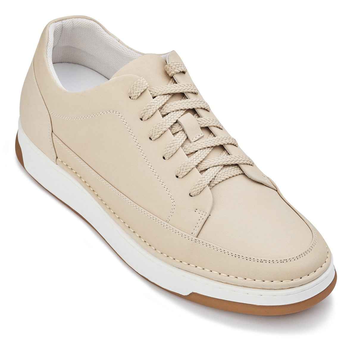 CALTO - Y7934 - 2.6 Inches Taller (Ivory White Suede/White & Gum Sole) - Elevated Leather Sneakers Tallmenshoes.com