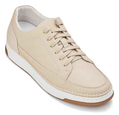 CALTO - Y7934 - 2.6 Inches Taller (Ivory White Suede/White & Gum Sole) - Elevated Leather Sneakers Tallmenshoes.com