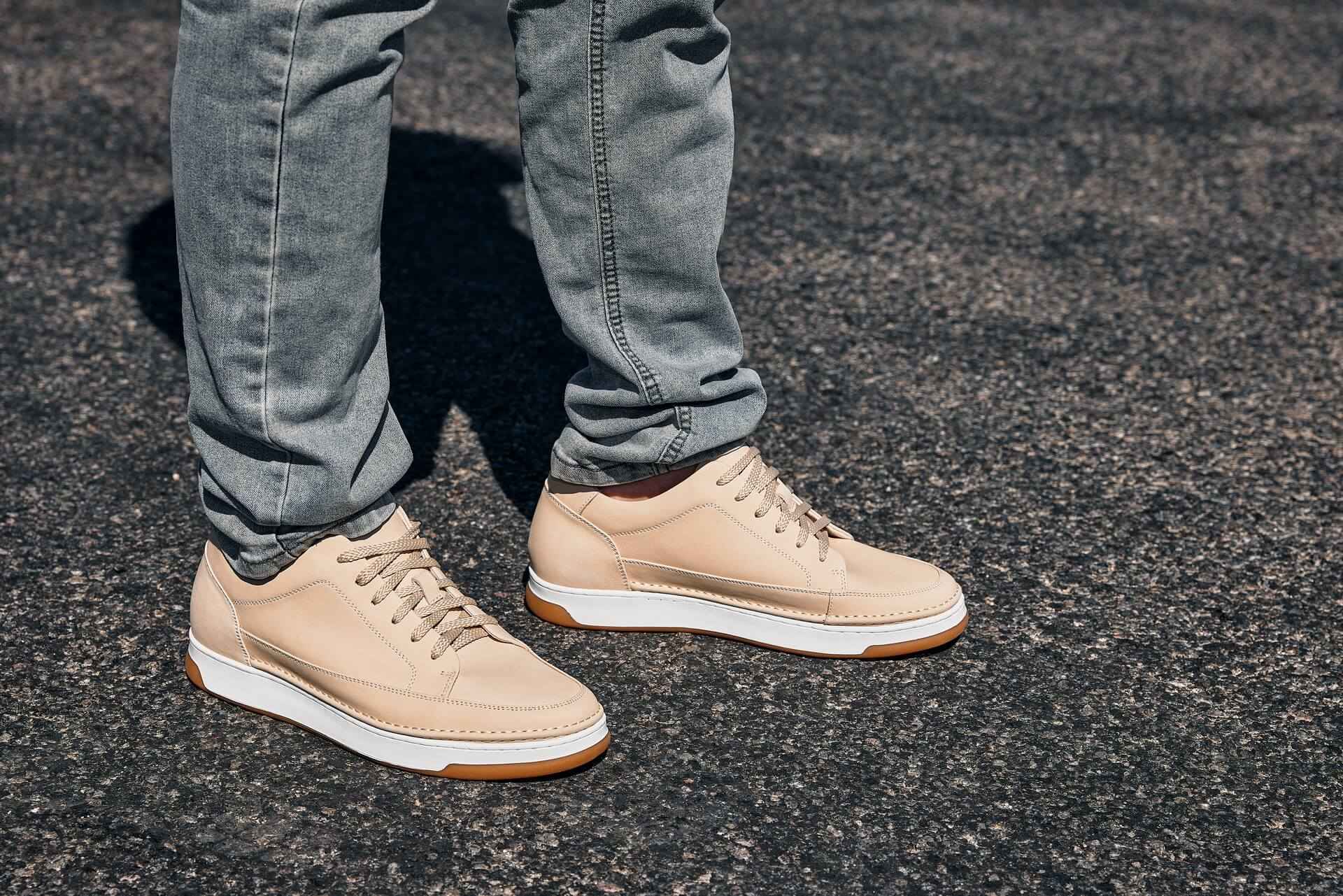 CALTO - Y7934 - 2.6 Inches Taller (Ivory White Suede/White & Gum Sole) - Elevated Leather Sneakers Tallmenshoes.com